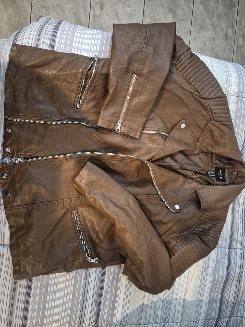 Forever 21 Brown Faux Leather Bomber Jacket